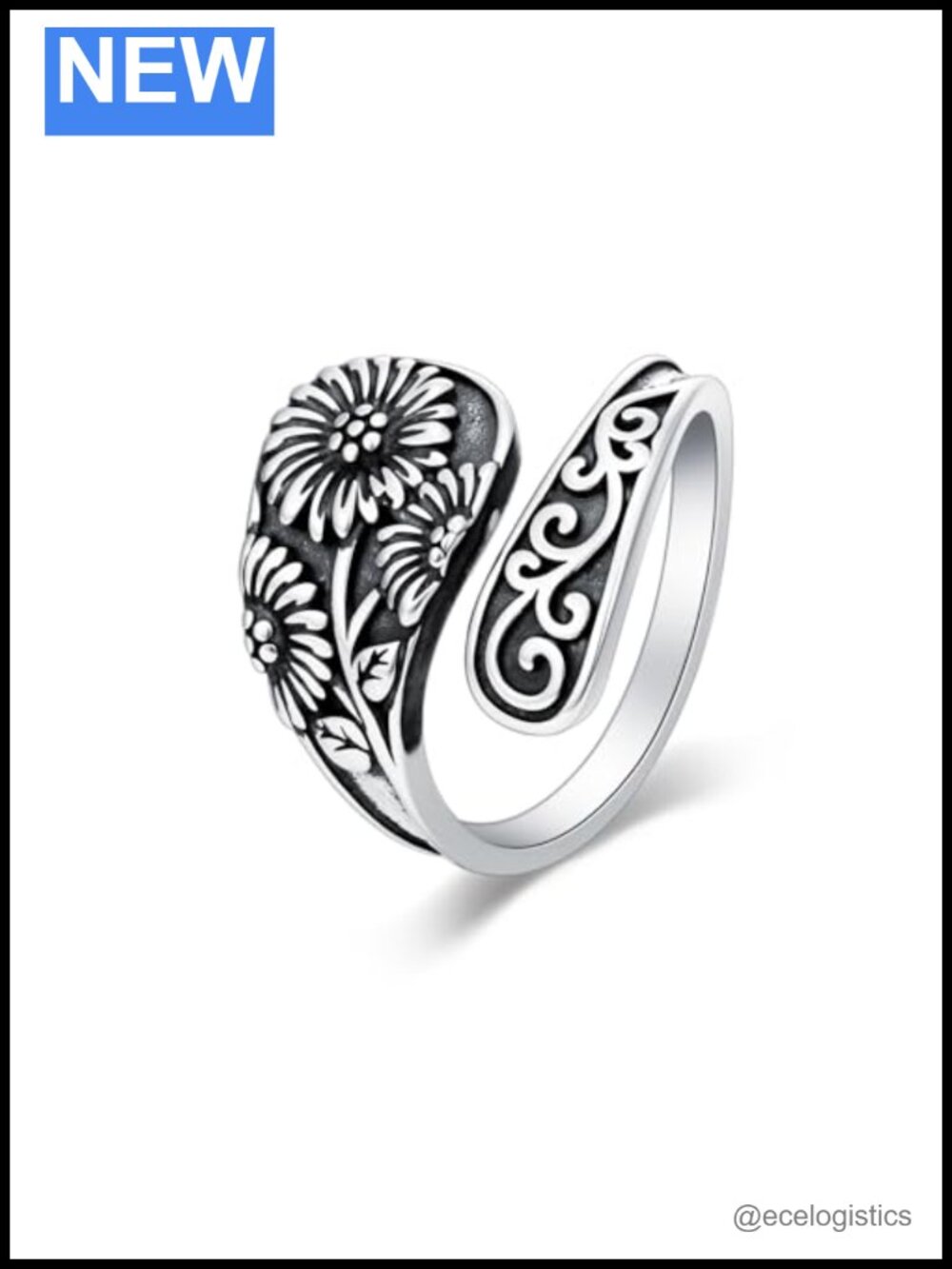 Vintage Sterling Silver Sunflower Spoon Ring Adjustable 925 Thumb Ring